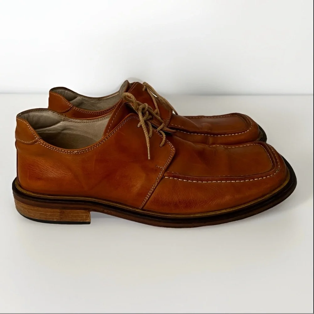 Pignataro‎ Men's Leather Square-Toe Vintage Derby Shoes Sz 44 (10.5-11US) Cognac